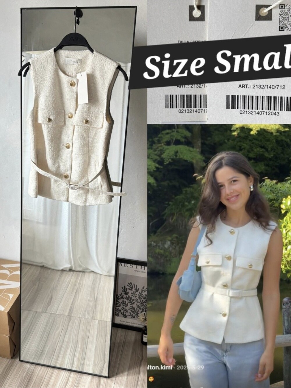 Nwt Structured Belted Vest Zara Ivory White
